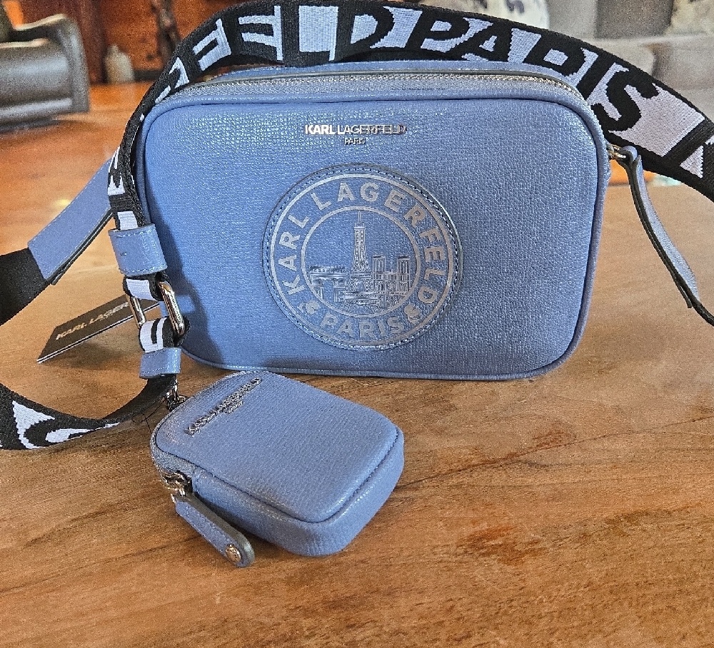 Karl Lagerfeld BLUE FOG Sky Blue Belt Bag with Logo Strap